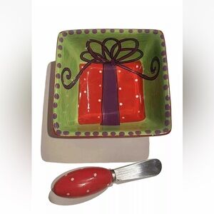 MSC square Small Christmas Dish With Serving Utensil Gift Box Pattern